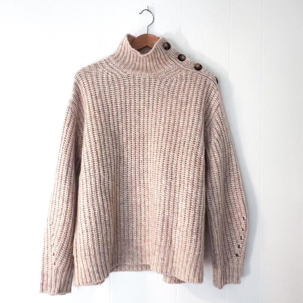 J. Crew Button Shoulder Mockneck Sweater Ivory Rainbow Mauve Supersoft Small - Picture 4 of 10